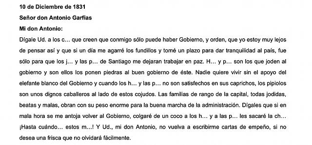 Carta de Diego Portales